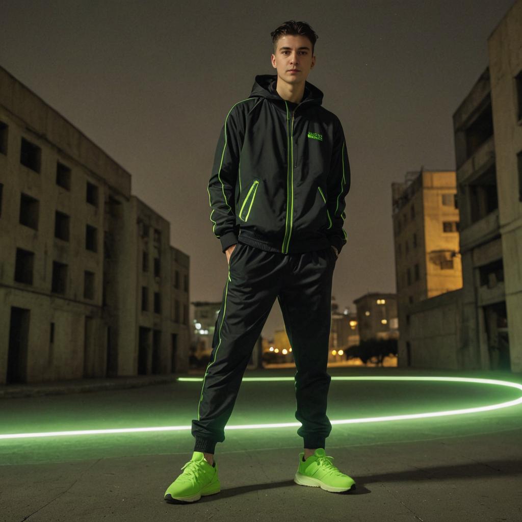 Confident Man Portrait in Neon Green Light