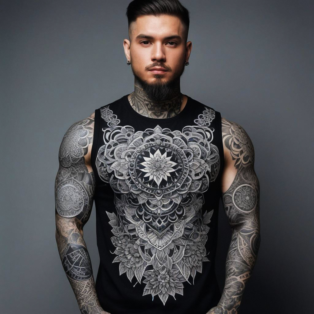 Confident Man with Tattoos and Mandala Shirt