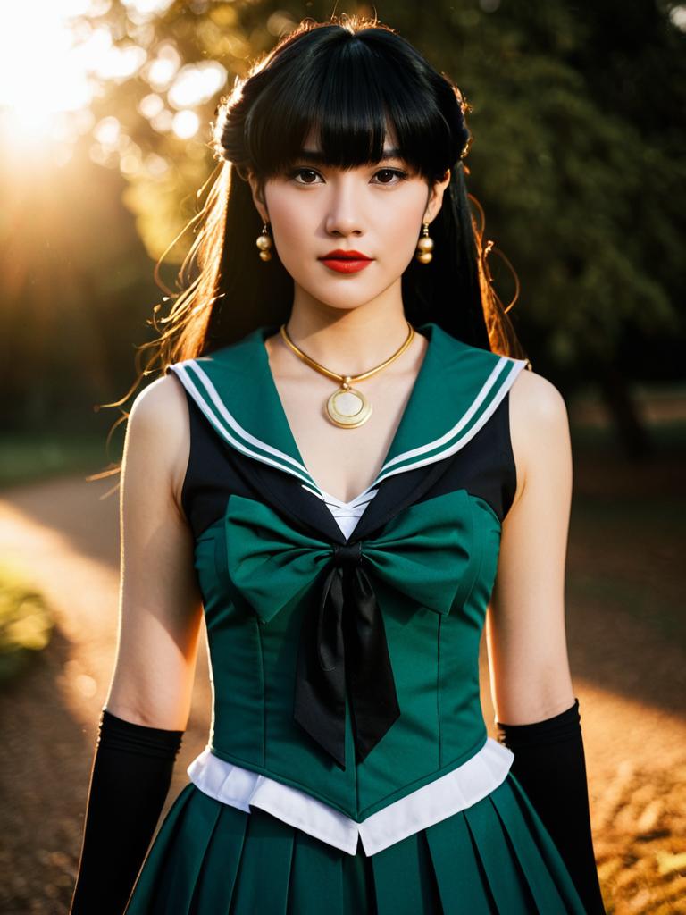 Cosplay Woman Wearing Setsuna Meiou Sailor Pluto Costume