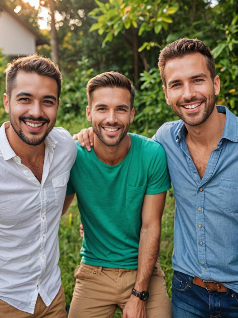 Three Male Friends Smiling Together