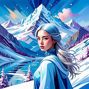 Young Woman in Snowy Mountains