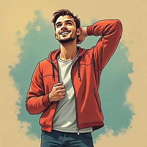 Young Man in Red Hoodie