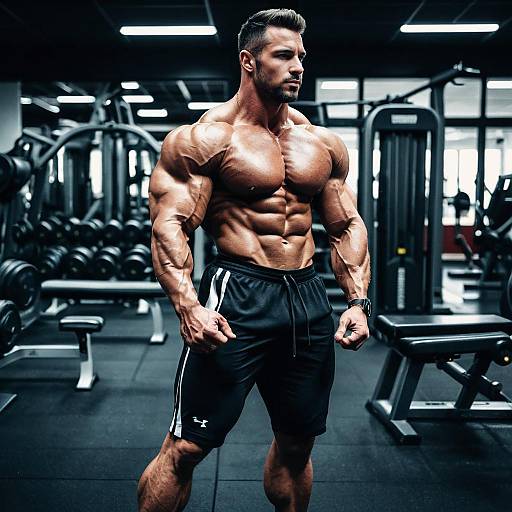 Muscular Man Posing in Gym Wear at Modern Gym