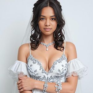 Elegant Bride in Silver Embroidered Gown