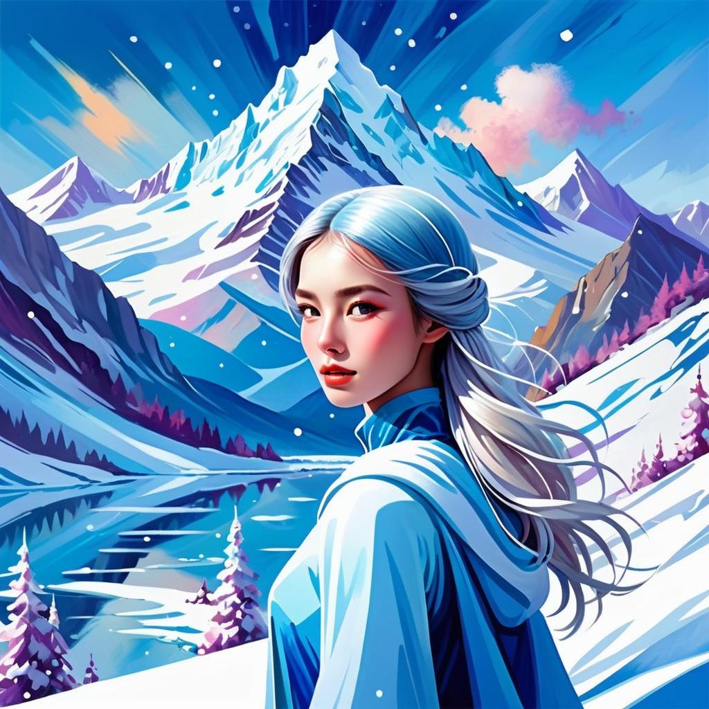 Young Woman in Snowy Mountains Young Woman in Snowy Mountains