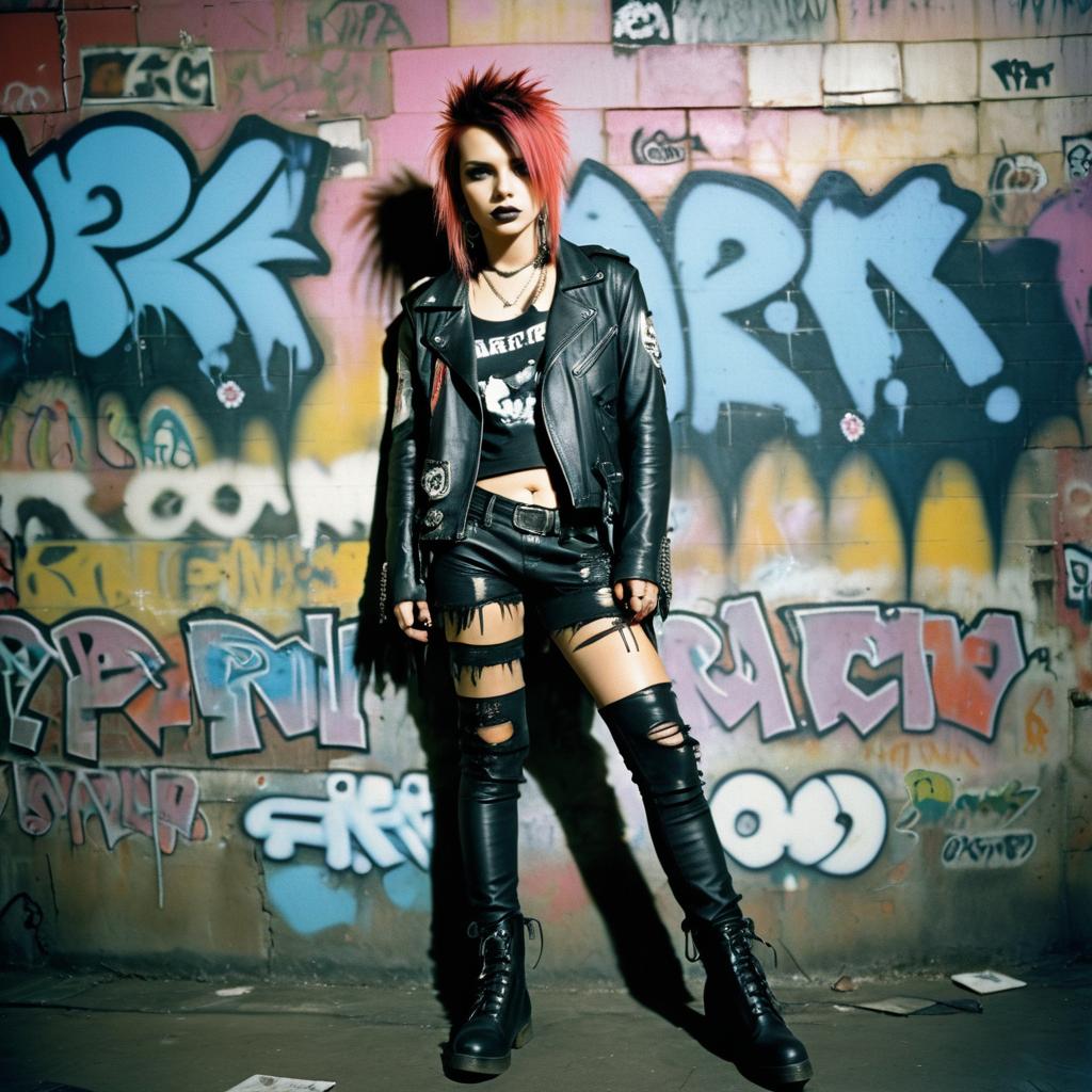 Edgy Punk Woman Against Graffiti