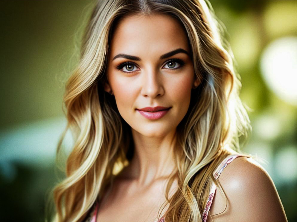 Young Woman with Blonde Hair and Natural Makeup