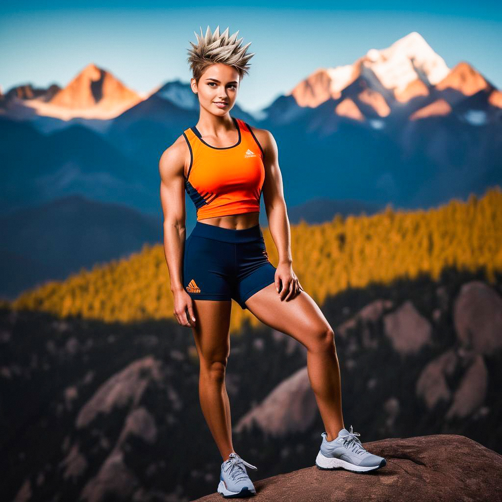 Fit Woman on Rock at Golden Hour in Mountain Landscape Fit Woman on Rock at Golden Hour in Mountain Landscape