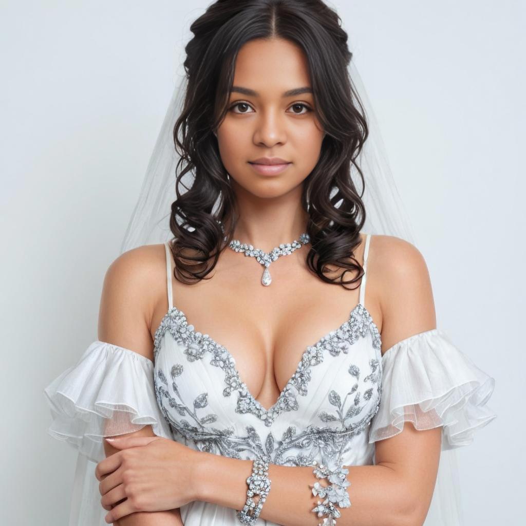 Elegant Bride in Silver Embroidered Gown Elegant Bride in Silver Embroidered Gown