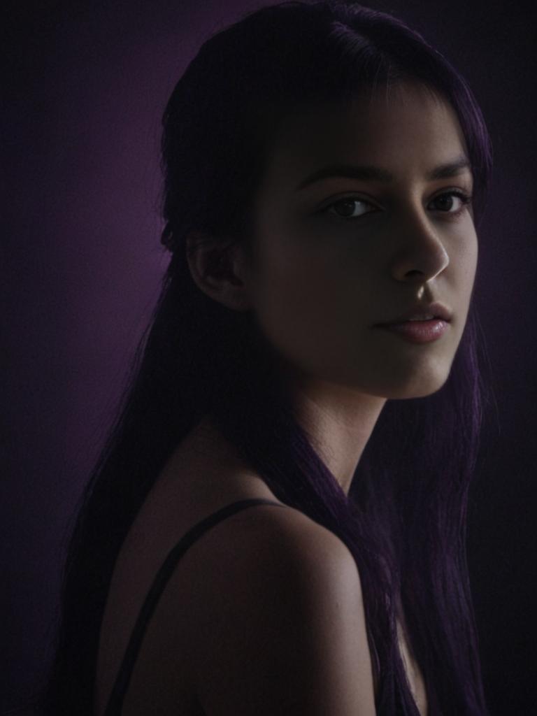 Moody portrait of a woman with purple hair