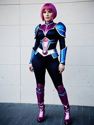 Woman in Futuristic Armor Cosplay with Pink Hair