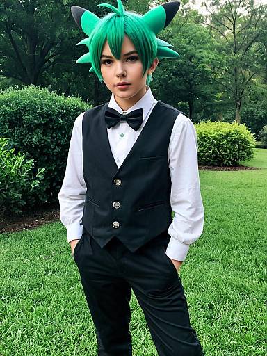Cilan Pokémon Cosplay in Formal Outfit Outdoors