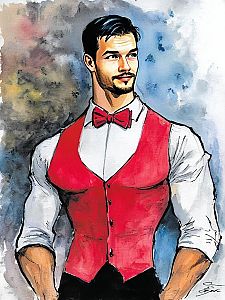 Watercolor Portrait of a Confident Man in Red Vest