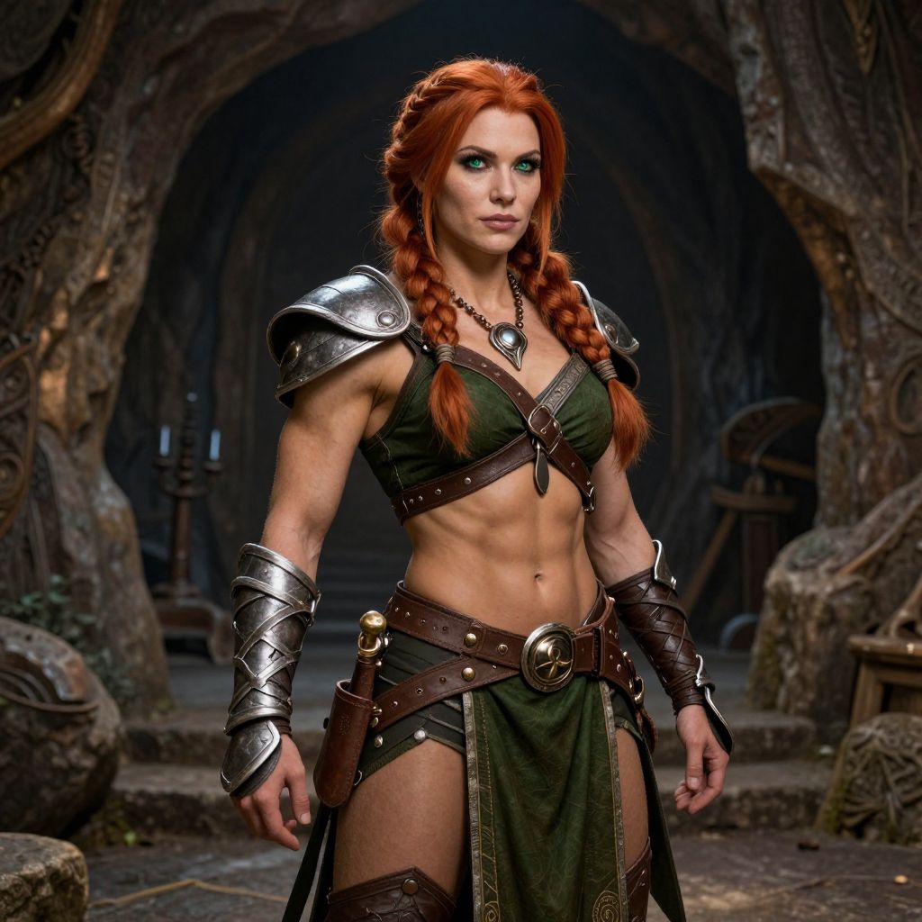 Red-Haired Female Warrior in Medieval Fantasy Armor