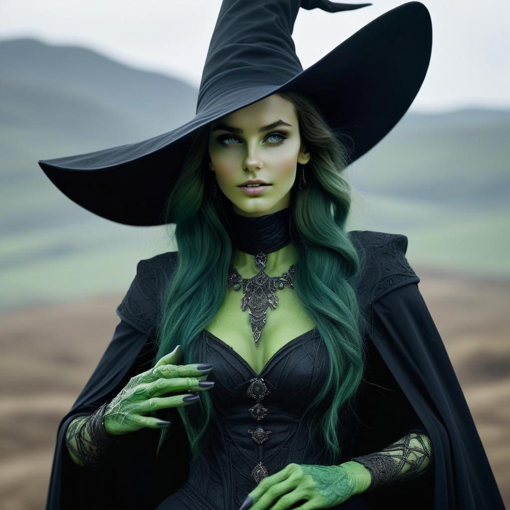 Striking Woman with Green Skin in Gothic Attire Striking Woman with Green Skin in Gothic Attire