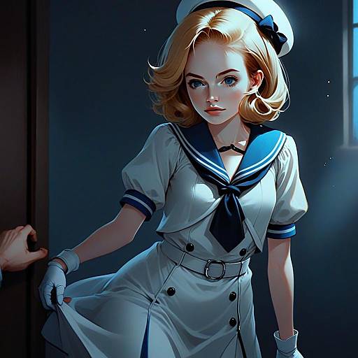 Anime Style Young Woman in Classic Sailor Outfit Digital Illustration