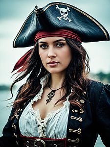 Photorealistic Woman in Pirate Costume Cosplay Portrait with Cinematic Style