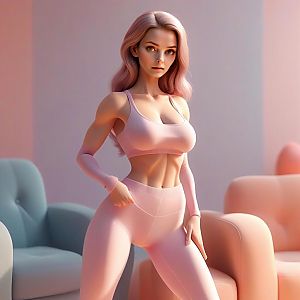 Confident Woman with Pink Hair in Softly Lit Room