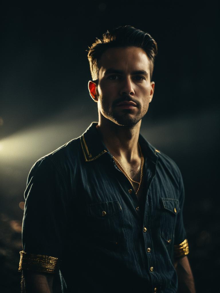 Man in Summer Casual Costume Waist Up Editorial Portrait