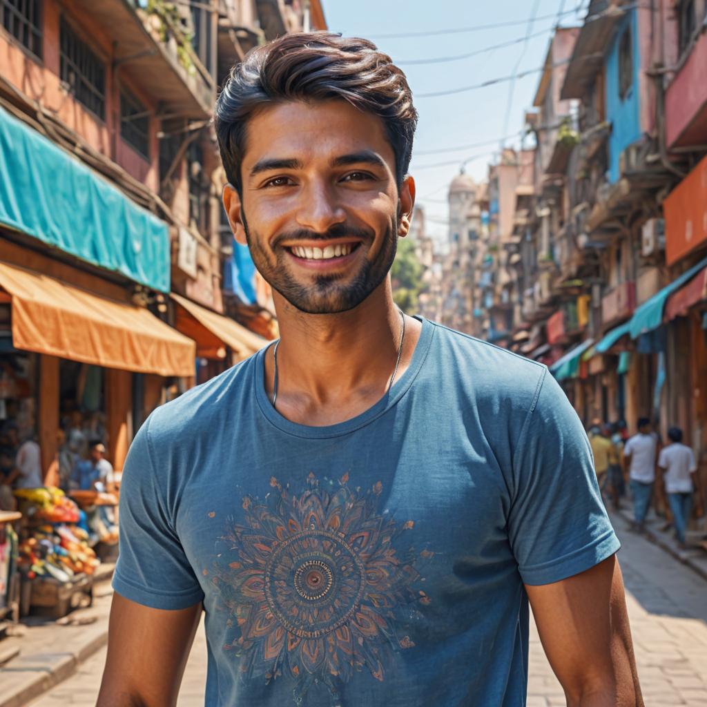 Indian Man Selfie in Colorful Street Scene