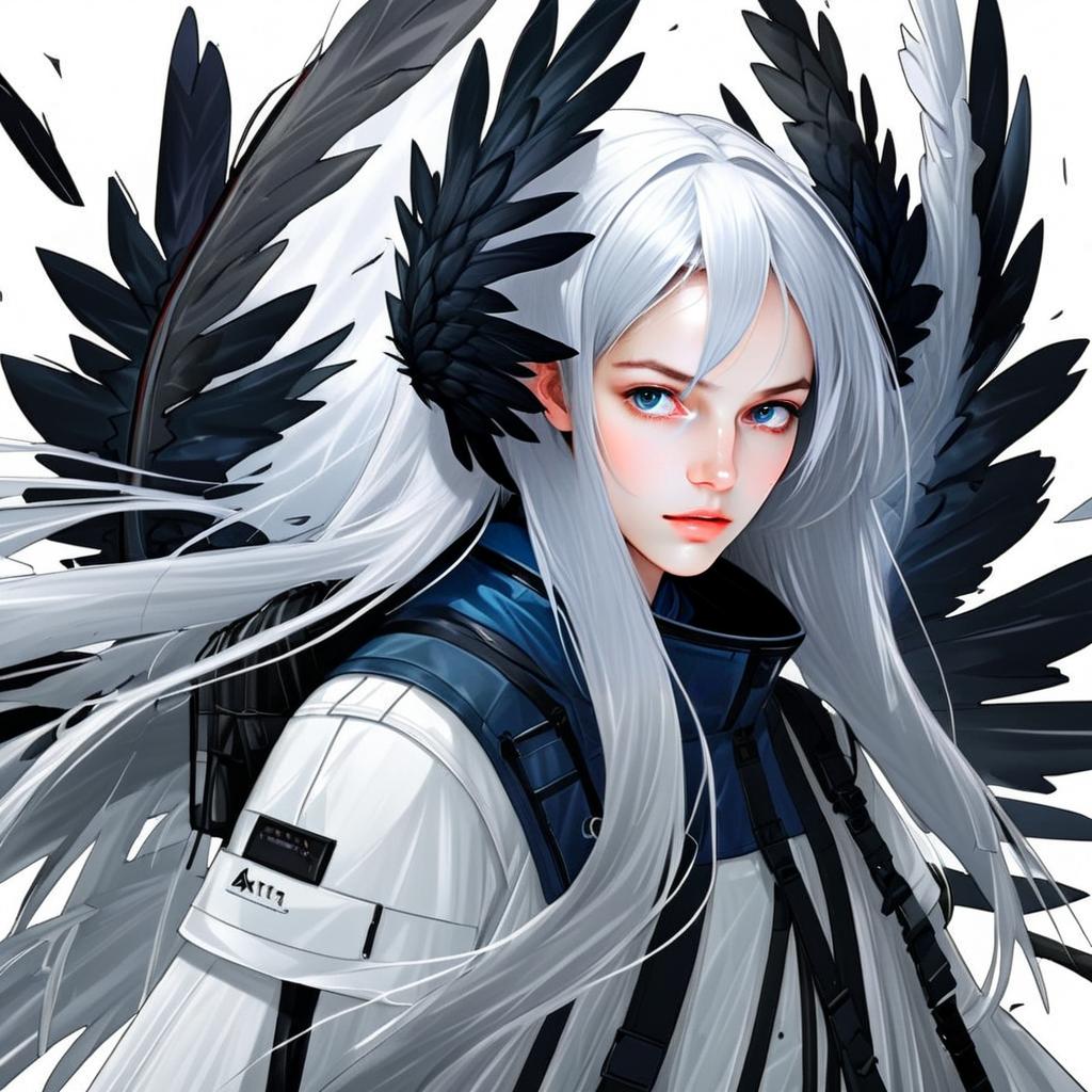 Mulberry Arknights Anime Style Woman with Black Feathered Wings