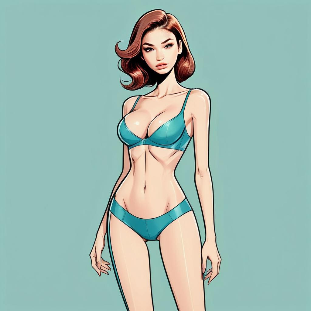 Stylized Confident Woman in Teal Lingerie