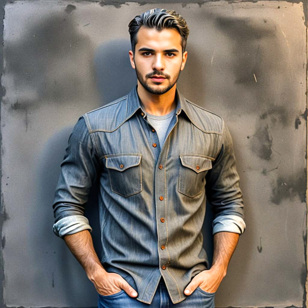 Portrait of a Confident Man in Vintage Denim Shirt