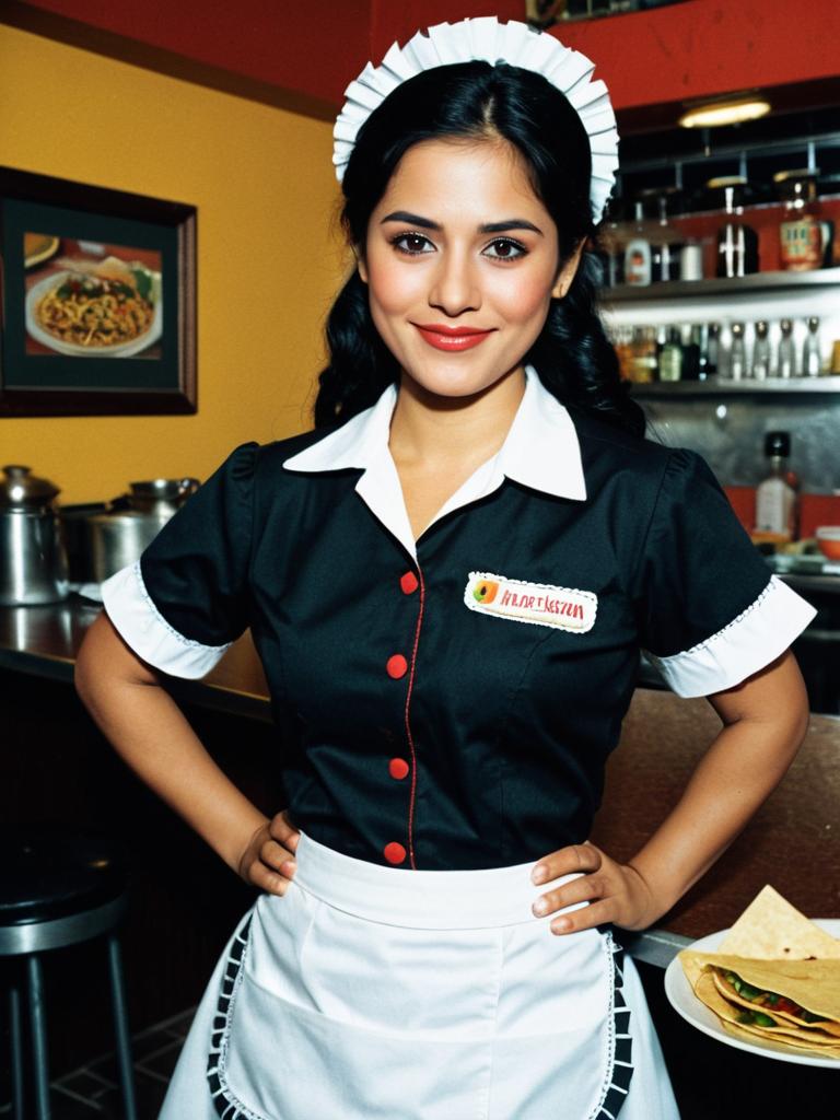 Mexican Waitress Costume Woman in Traditional Diner Outfit