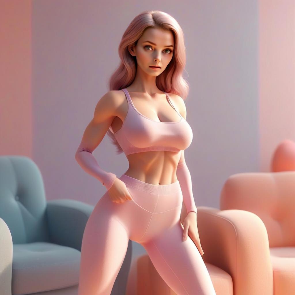 Confident Woman with Pink Hair in Softly Lit Room Confident Woman with Pink Hair in Softly Lit Room