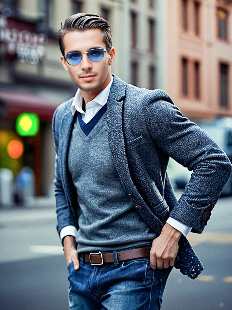 Stylish Young Man in Tailored Blazer and Sunglasses