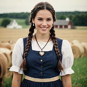 Young Woman in Amish-Inspired Outfit Outdoors