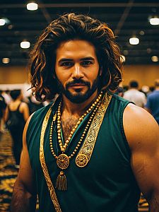 Man in Maui Costume Candid Cosplay Portrait at Convention