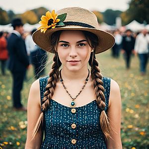 Young Woman in Straw Hat at Festival