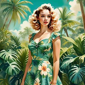 Stylish Woman in Tropical Dress