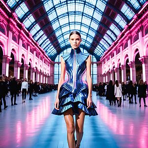 Futuristic Fashion Model in Vibrant Dress