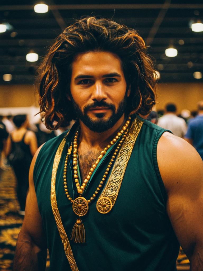 Man in Maui Costume Candid Cosplay Portrait at Convention