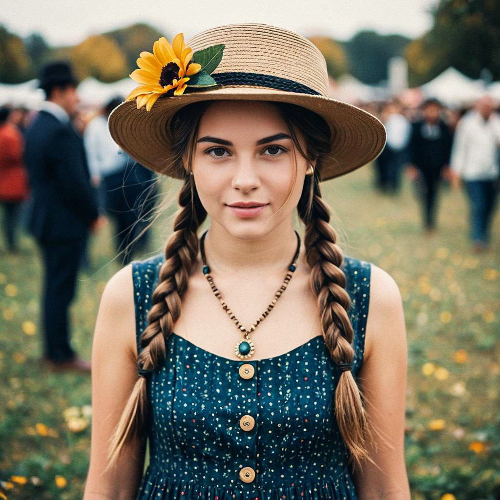 Young Woman in Straw Hat at Festival Young Woman in Straw Hat at Festival