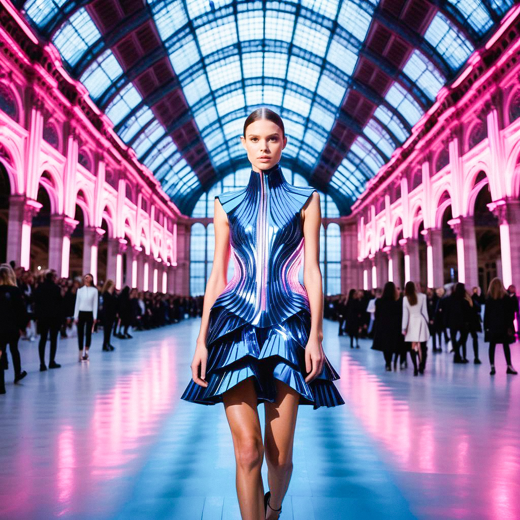 Futuristic Fashion Model in Vibrant Dress