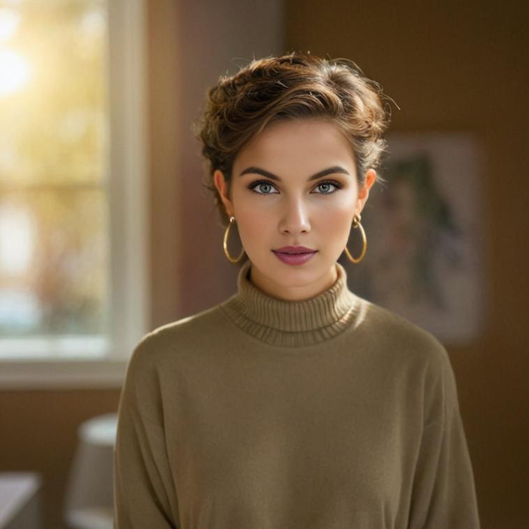 Artistic portrait of a woman in a turtleneck sweater