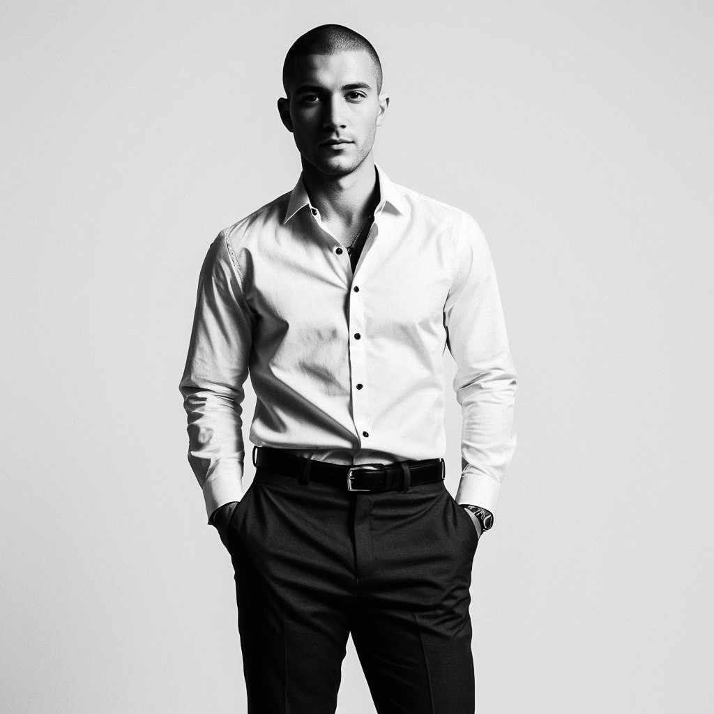 Confident Young Man in Black and White Portrait