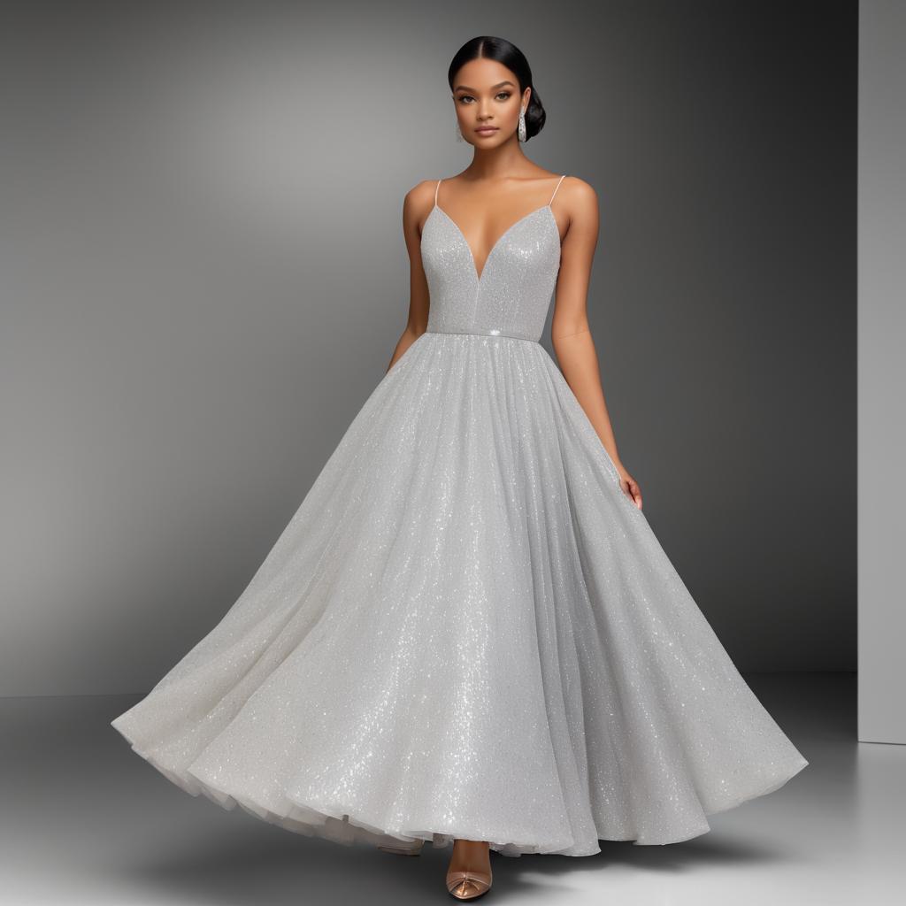 Elegant Woman in Silver Evening Gown