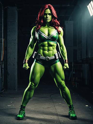 Photorealistic Woman in She-Hulk Cosplay Full Body Photo