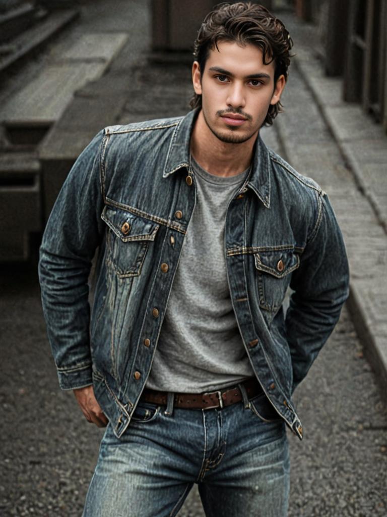 Stylish Young Man in Denim Jacket