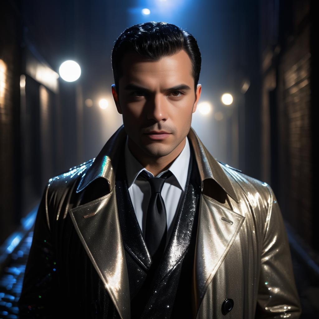 Sophisticated Man in Metallic Coat in Urban Setting