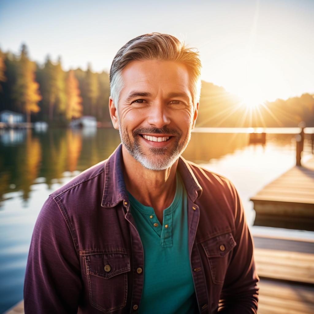 Smiling Man by Lake at Sunset Smiling Man by Lake at Sunset