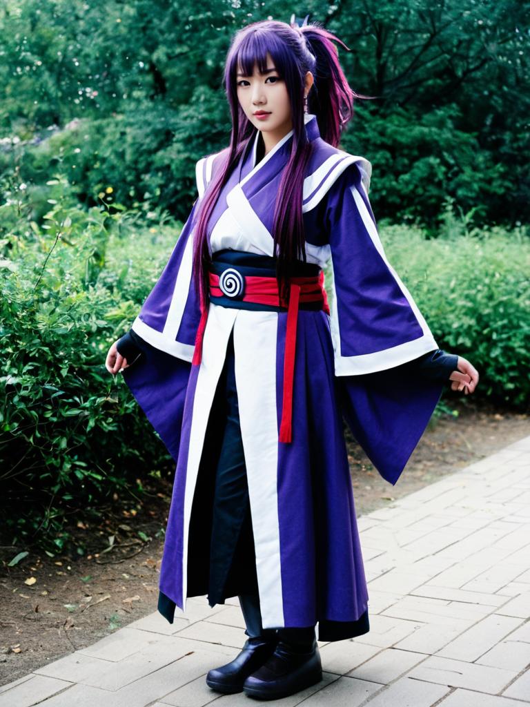 Akatsuki Log Horizon Woman Cosplay in Purple Kimono Outdoors