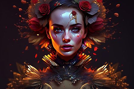 Woman with Floral Crown - Futuristic Beauty Portrait