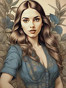 Young Woman in Blue Amid Lush Foliage