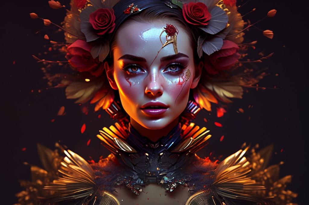 Woman with Floral Crown - Futuristic Beauty Portrait