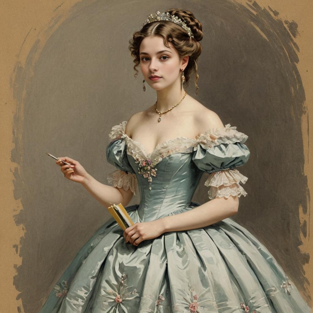 Elegant Young Woman in Victorian Ball Gown